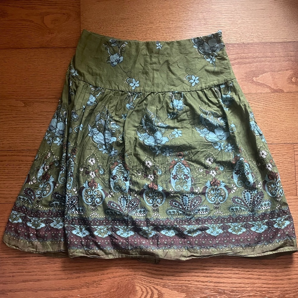 Vintage Xhilaration‎ Target Cotton Paisley Boho Mini Skirt Small Green Fairycore
